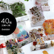 フレークシール シール PET クリア 透明 40枚 文房具 シール ステッカー コラージュ 植物 リーフ フラワー 花 文具 ナチュラル リボン デコレーション 手帳 デコ スマホケースデコ ハンドメイド かわいい 可愛い おしゃれ デザイン豊富