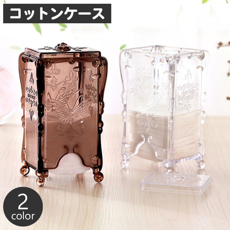 コットンケース コットン収納 収納ボックス メイク用品入れ メイクボックス 小物入れ コットン収納 蓋つき フタ付き コスメボックス 化粧品ケース おしゃれ 可愛い 半透明 クリア レトロ調 クラシック 卓上 整理