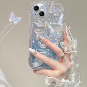 スマホケース スマホカバー レディース 女性 ハンドストラップ付き 蝶々 かわいい ゆめかわ キュート メルヘン おしゃれ 落下防止 iPhoneとの互換品