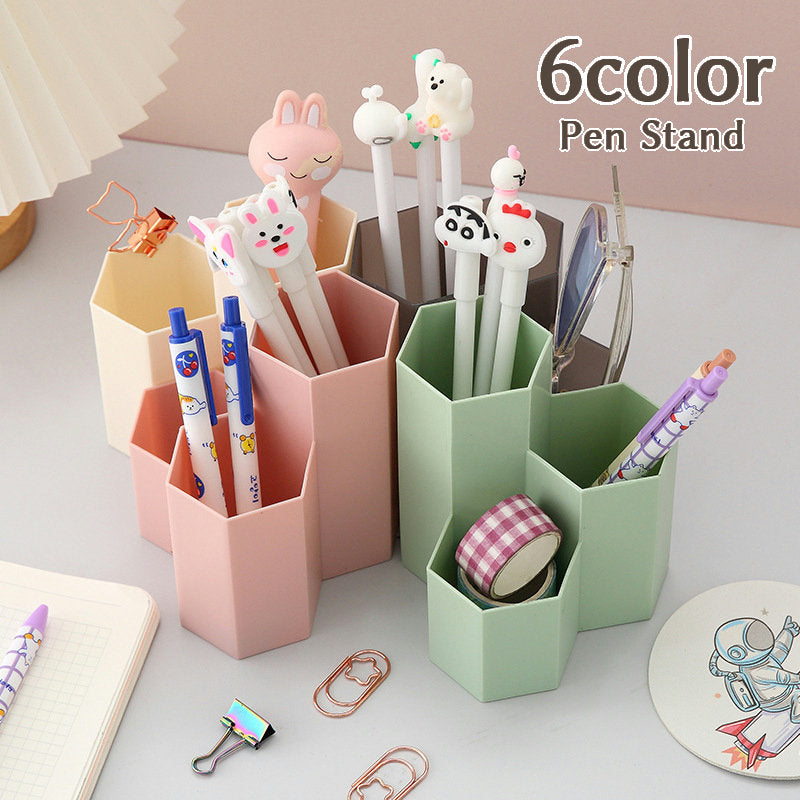 ペン立て 鉛筆立て ペンスタンド メガネ収納 机上収納用品 整理用品 文房具収納 ハニカムデザイン 3段階 六角形 コスメ収納 歯ブラシ立て 小物収納 おしゃれ かわいい インテリア雑貨