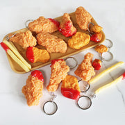キーホルダー 食品サンプルキーホルダー メンズ レディース おもしろい フライドチキン 手羽先 チキンポップ フライドポテト ナゲット ケチャップ付き