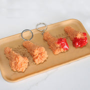 キーホルダー 食品サンプルキーホルダー メンズ レディース おもしろい フライドチキン 手羽先 チキンポップ フライドポテト ナゲット ケチャップ付き