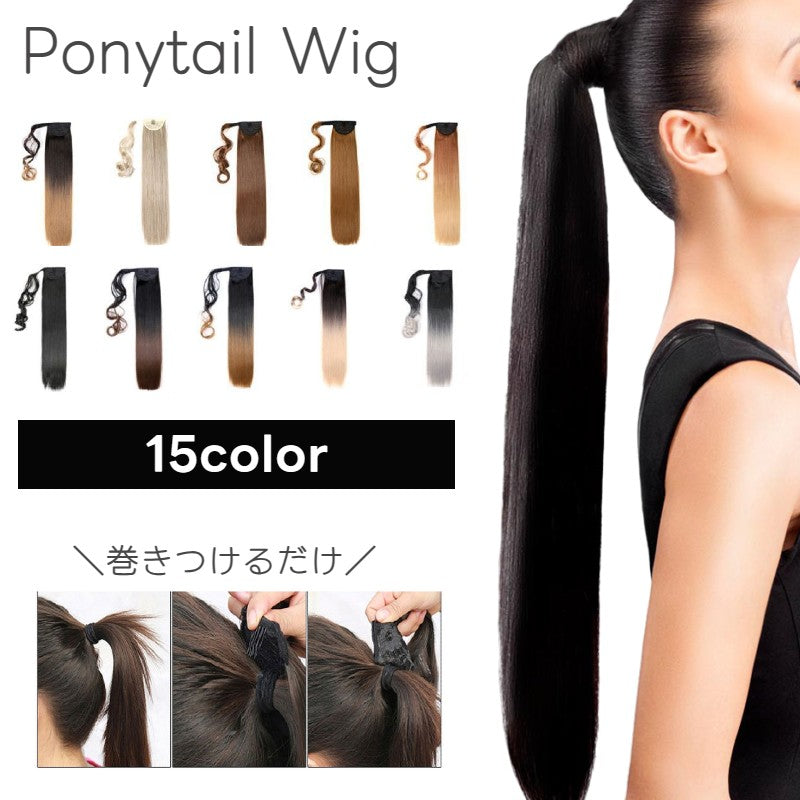 ポイントウィッグ 部分ウィッグ ポニーテール 45cm ロング WIG つけ毛 エクステ ストレート 直毛 グラデーションカラー 自然 ナチュラル リアル レディース 女性用 ブラック ブラウン ヘアアレンジ イメチェン イメージチェンジ