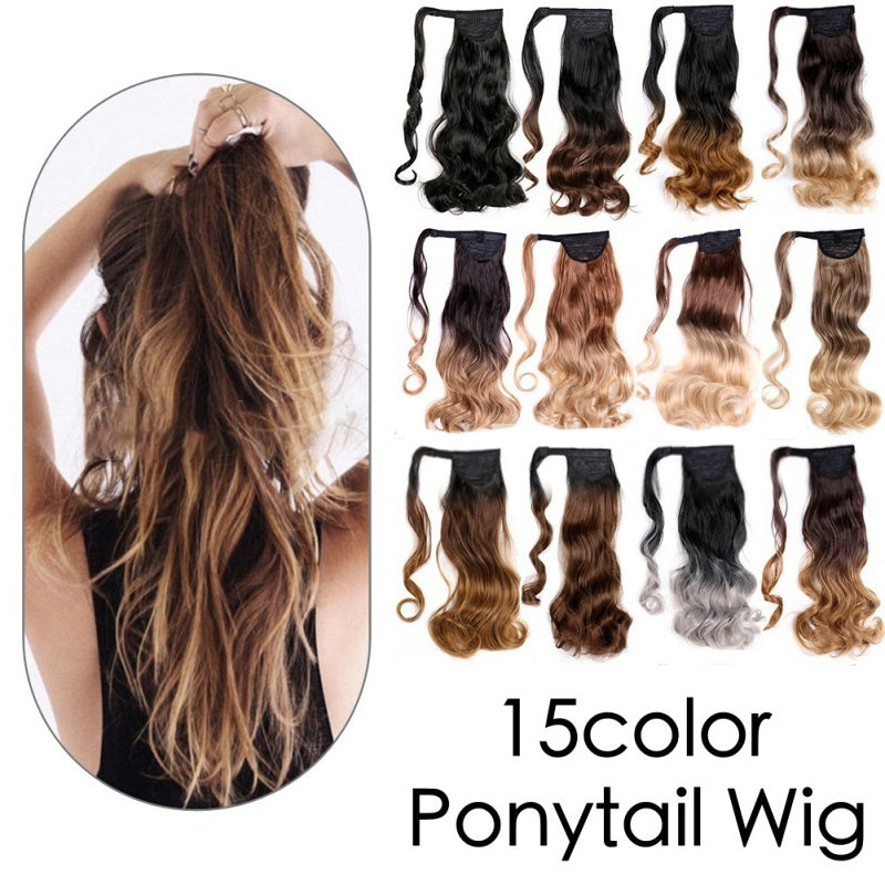 ポイントウィッグ 部分ウィッグ ポニーテール 45cm ロング WIG つけ毛 エクステ 巻き髪 カール ウェーブ グラデーションカラー 自然 ナチュラル リアル レディース 女性用 ブラック ブラウン ヘアアレンジ イメチェン イメージチェンジ