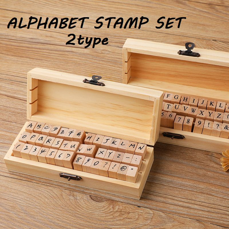アルファベットスタンプセット 42個セット スタンプ 英数字 日付 木製 木箱 ケース イニシャル アンティーク おしゃれ かわいい ゴム印 楷書体 筆記体