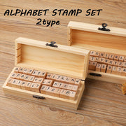 アルファベットスタンプセット 42個セット スタンプ 英数字 日付 木製 木箱 ケース イニシャル アンティーク おしゃれ かわいい ゴム印 楷書体 筆記体