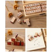 アルファベットスタンプセット 42個セット スタンプ 英数字 日付 木製 木箱 ケース イニシャル アンティーク おしゃれ かわいい ゴム印 楷書体 筆記体