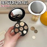 コインケース 小銭入れ コインホルダー レディース メンズ 男女兼用 ユニセックス ミラー付き 円形 丸型 ラウンド 黒 白 シルバカラー シンプル コイン 小銭 収納 保管 保存 ケース
