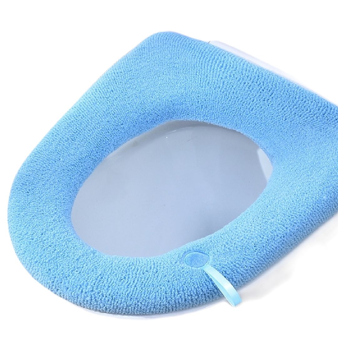 便座カバー トイレカバー O型 丸洗い 洗える 取っ手付き ブルー1【取っ手付き】 バリエーション画像