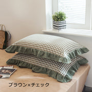 枕カバー まくらカバー ピローカバー 寝具 長方形 無地 単色 チェック柄 レース フリル シンプル かわいい おしゃれ カジュアル リビング ダイニング カラバリ豊富