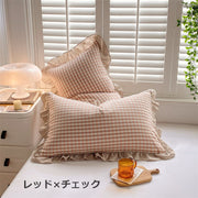 枕カバー まくらカバー ピローカバー 寝具 長方形 無地 単色 チェック柄 レース フリル シンプル かわいい おしゃれ カジュアル リビング ダイニング カラバリ豊富