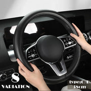 ハンドルカバー カー用品 車用 ステアリングカバー D型 O型 38cm PUレザー シンプル 無地 軽自動車 普通車 M かっこいい おしゃれ ブラック クール カーハンドル用