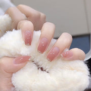 ネイルチップ つけ爪 手の爪用 24枚セット セルフネイル ネイルアート用品 フルカバー ラメ入り ショート 光沢感 つや感 グラデーション ぷっくり 貼るだけ かわいい きれいめ 上品 シンプル キラキラ キュート ピンク