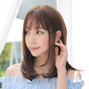 フルウィッグ かつら 全頭かつら ヘアネット付き キャップネット付き ヘアウィッグ ミディアム 前髪あり ストレート 毛先カール 内巻き レディース 女性 ヘアアクセサリー ナチュラル おしゃれ かわいい ガーリー イメチェン イメージチェンジ 茶髪 黒 こげ茶