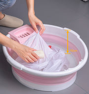 洗濯用たらい 折りたたみ 洗濯板付き 洗面器 バケツ タライ 洗い桶 洗濯桶 手洗い 予洗い おりたたみ 外せる スリム収納 省スペース 折り畳み 洗濯ボード ウォッシュボード 便利 家庭用 洗濯用品 日用品雑貨
