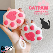 Airpods用ケース イヤホンケース 猫 ネコ 肉球 エアポッズ用 airPodsPro用 カバー airPods2 リング ストラップ付 充電対応 ねこ かわいい キュート シリコン 傷防止 保護ケース 汚れ防止 持ち歩き イヤホンアクセサリー