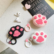 Airpods用ケース イヤホンケース 猫 ネコ 肉球 エアポッズ用 airPodsPro用 カバー airPods2 リング ストラップ付 充電対応 ねこ かわいい キュート シリコン 傷防止 保護ケース 汚れ防止 持ち歩き イヤホンアクセサリー