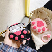 Airpods用ケース イヤホンケース 猫 ネコ 肉球 エアポッズ用 airPodsPro用 カバー airPods2 リング ストラップ付 充電対応 ねこ かわいい キュート シリコン 傷防止 保護ケース 汚れ防止 持ち歩き イヤホンアクセサリー