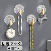 フック 4個セット 粘着 透明 クリア キッチン 浴室 バスルーム 日用品 穴あけ不要 工具不要 強力 防水 収納 シンプル おしゃれ