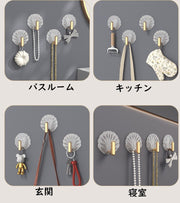 フック 4個セット 粘着 透明 クリア キッチン 浴室 バスルーム 日用品 穴あけ不要 工具不要 強力 防水 収納 シンプル おしゃれ
