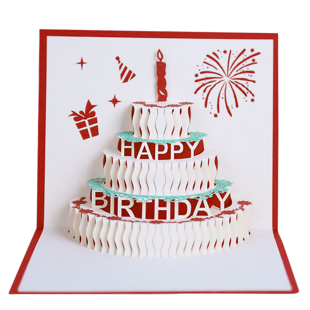 バースデーカード メッセージカード ポップアップカード 誕生日カード カード 3D 飛び出す 誕生日 バースデー birthday ケーキ お祝い プレゼント ギフト 贈り物 ギフトカード 誕生祝い お祝いグッズ 切り絵 可愛い かわいい おしゃれ オシャレ お洒落 キュート 雑貨 レッド ゴールド