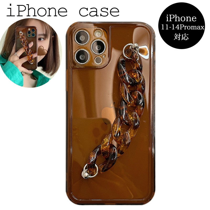 iPhoneケース iPhoneカバー スマホケース スマホカバー スマホホールドチェーン 落下防止 保護 べっ甲柄 ユニセックス かわいい
