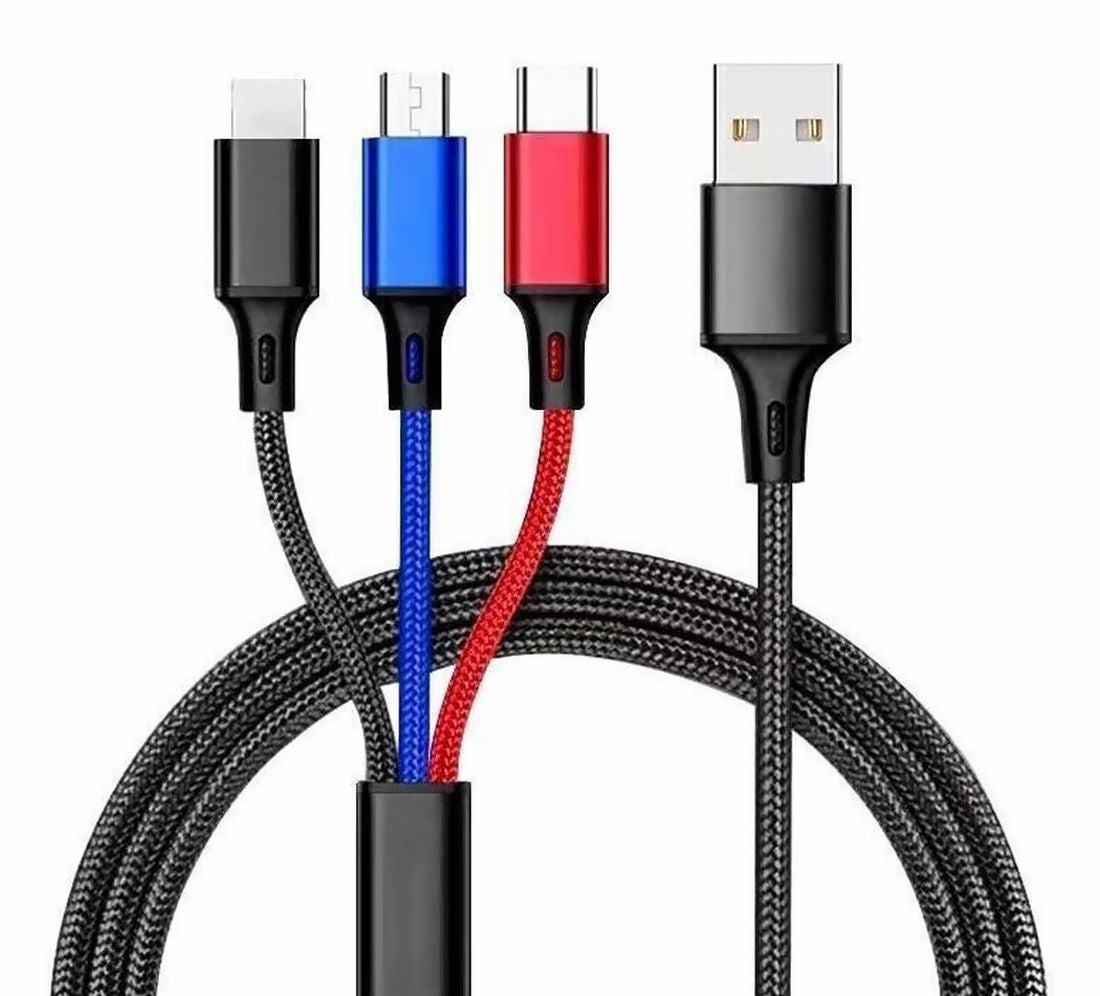 3in1 USBケーブル 充電ケーブル iPhone Android Type-C Micro USB 1.2ｍ 3種コネクタ 充電コード スマホ 携帯 タブレット
