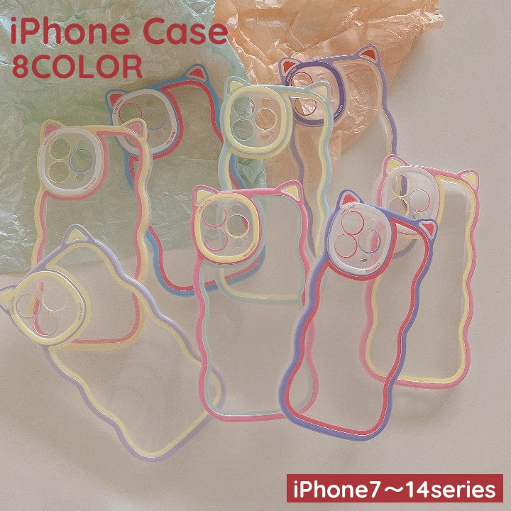 iPhoneケース スマホカバー スマホケース iPhoneカバー レディース 女性 波型 ウェーブ 猫耳 ネコ クリアケース かわいい おしゃれ