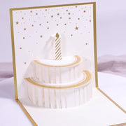 バースデーカード グリーティングカード 手紙 誕生日 HAPPYBIRTHDAY ポップアップ 飛び出す 立体 3Dケーキ 封筒付き メッセージカード 金 ゴールド