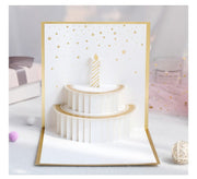 バースデーカード グリーティングカード 手紙 誕生日 HAPPYBIRTHDAY ポップアップ 飛び出す 立体 3Dケーキ 封筒付き メッセージカード 金 ゴールド