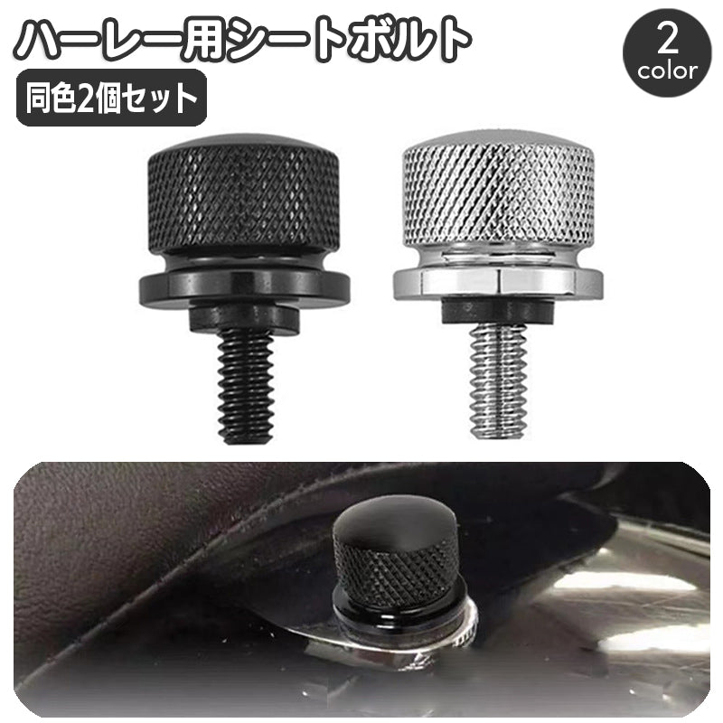シートボルト 同色2個セット ハーレー用 パーツ バイク用 マウント スクリュー ねじ ネジ キャップ ツーリング 予備 harley用 6mm 1／4インチ シルバーカラー ブラック 黒