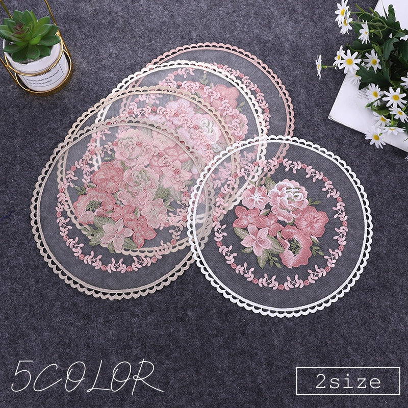 ドイリー テーブルセンター 花柄 刺繍 丸レース 花瓶敷き 商品画像