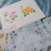ステンシルシート ステンシルプレート 文房具 花 DIY イラスト 製図 描画 テンプレート 種類豊富 手帳 定規