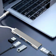 USBハブ Type-C用 Type-A用 4in1 TypeC用 タイプC用 パソコン周辺機器 パソコンアクセサリー 4ポート シルバーカラー グレー コネクタ USB3.0用 コンパクト