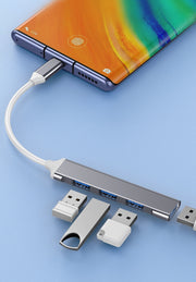 USBハブ Type-C用 Type-A用 4in1 TypeC用 タイプC用 パソコン周辺機器 パソコンアクセサリー 4ポート シルバーカラー グレー コネクタ USB3.0用 コンパクト