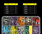 平型ミニヒューズ 120個セット 12種類 ケース付き BOX付き 低背 ブレードヒューズ 2A 3A 5A 7.5A 10A 15A 20A 25A 30A 35A 車用品 パーツ