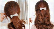 バレッタ 髪飾り リボンモチーフ ヘアアクセサリー まとめ髪 ヘアアレンジ ロングヘア パール風 可愛い おしゃれ 清楚 綺麗 輝く お出かけ デート