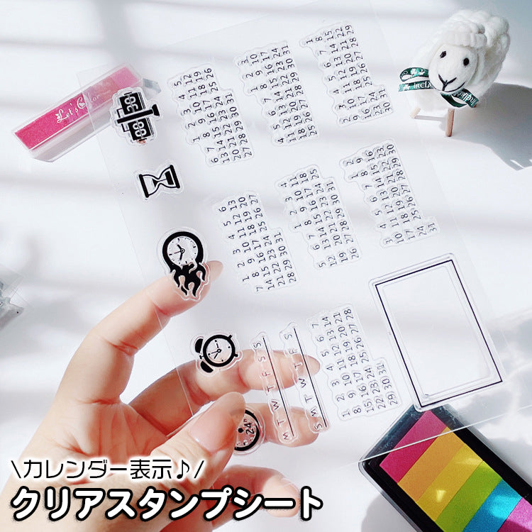 クリアスタンプシート スタンプ デザインスタンプ シート はんこ ハンコ カレンダー スケジュール 透明 クリア 手帳 オリジナル 手作り 日付 おしゃれ かわいい