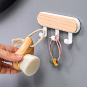 ウォールフック 壁面フック 3連 2連 壁掛け 小物掛け 木製 粘着式 貼り付け 工具不要 穴あけ不要 簡単設置 シンプル おしゃれ 便利 玄関 キッチン 台所 バスルーム