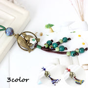 ネックレス ペンダント レディース アクセサリー 紐 ボール 陶器風 花 フラワー ビーズ 鳥モチーフ バード おしゃれ お出かけ プレゼント ギフト 贈り物 女性用 ファッション小物
