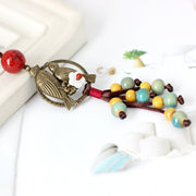 ネックレス ペンダント レディース アクセサリー 紐 ボール 陶器風 花 フラワー ビーズ 鳥モチーフ バード おしゃれ お出かけ プレゼント ギフト 贈り物 女性用 ファッション小物