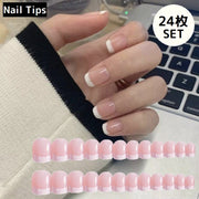 ネイルチップ つけ爪 24枚セット 12サイズ ショート 短め スクエアオフ 貼るネイル バイカラー ピンク 無地 光沢感 おしゃれ