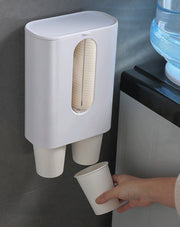 カップディスペンサー 紙コップホルダー 使い捨てコップ 収納 蓋付き 壁面 防塵 粘着テープ 貼り付け 取付簡単 会社 イベント 飲食店 フードコード