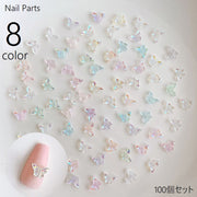 ネイルパーツ 100個セット アクセサリーパーツ ビジュー ネイル用品 セルフネイル 蝶々 バタフライ ネイルアートパーツ デコレーション 装飾 マニキュア ジェルネイル DIY シンプル かわいい キュート おしゃれ 存在感 白 紫 黄 ピンク 緑 青 橙