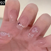 ネイルチップ つけ爪 24枚セット 12サイズ 貼るネイル 可愛い おしゃれ リボン ラメ 花 蝶 星 ハート パール調 ラインストーン