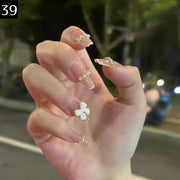 ネイルチップ つけ爪 24枚セット 12サイズ 貼るネイル ラインストーン リボン ハート 蝶 花 ラメ かわいい おしゃれ