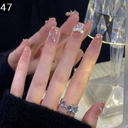 ネイルチップ つけ爪 24枚セット 12サイズ 貼るネイル ラインストーン リボン ハート 蝶 花 ラメ かわいい おしゃれ