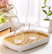 トレイ お盆 水切りトレイ付き 二層構造 プラスチック 小 トレー おぼん 長方形 シンプル 茶具入れ 食器置き 水切りトレー付き キッチン用品 台所用品