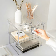 オープンラック 折りたたみ 単品 1段 卓上ラック 収納ラック 収納棚 小物収納 文房具 化粧品 コスメ 調味料 整理棚 マルチラック 透明 クリア おしゃれ かわいい 積み重ね可 スタッキング 簡単 便利