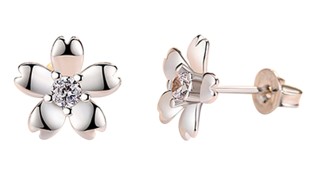 ピアス フラワーピアス 桜 花 スタッドピアス 小ぶり 小さめ アクセサリー ジュエリー シルバーカラー ホワイト ピンク 上品 清楚 プレゼント ギフト